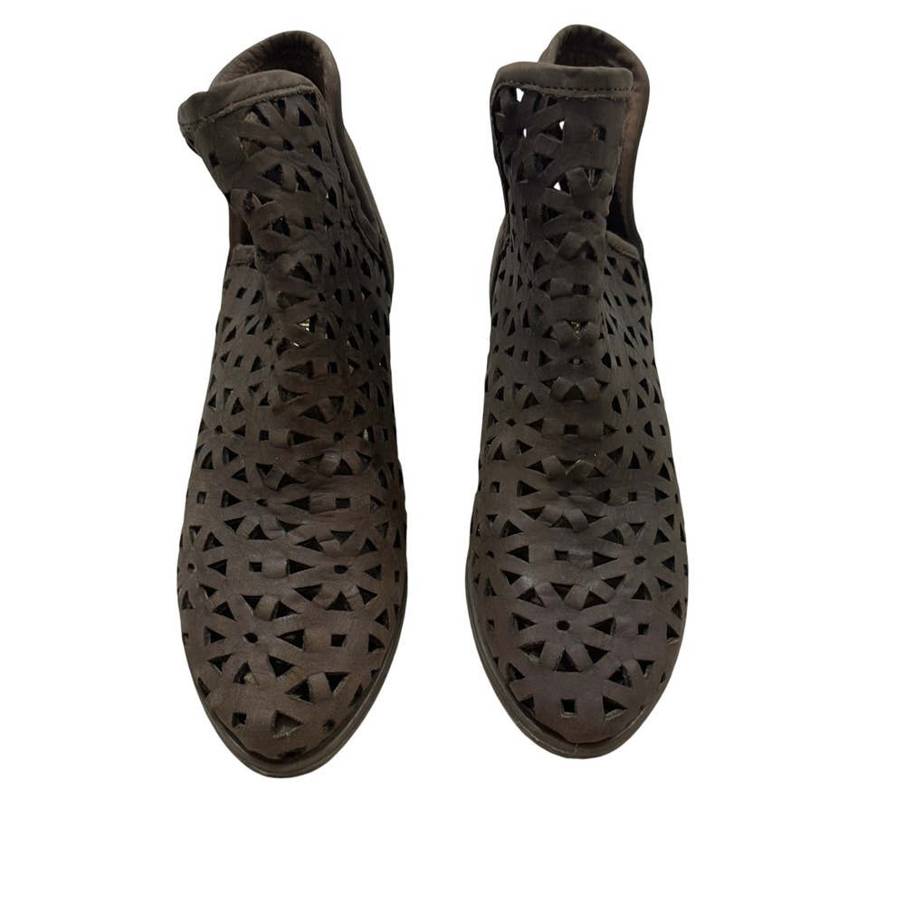 Musse & Cloud Brown‎ Leather Laser Cut Geometric Ankle Boots Size 6 AME 37 EU